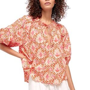 NWOT FREE PEOPLE Willow pink orange smock neck blouse sz large new without tags